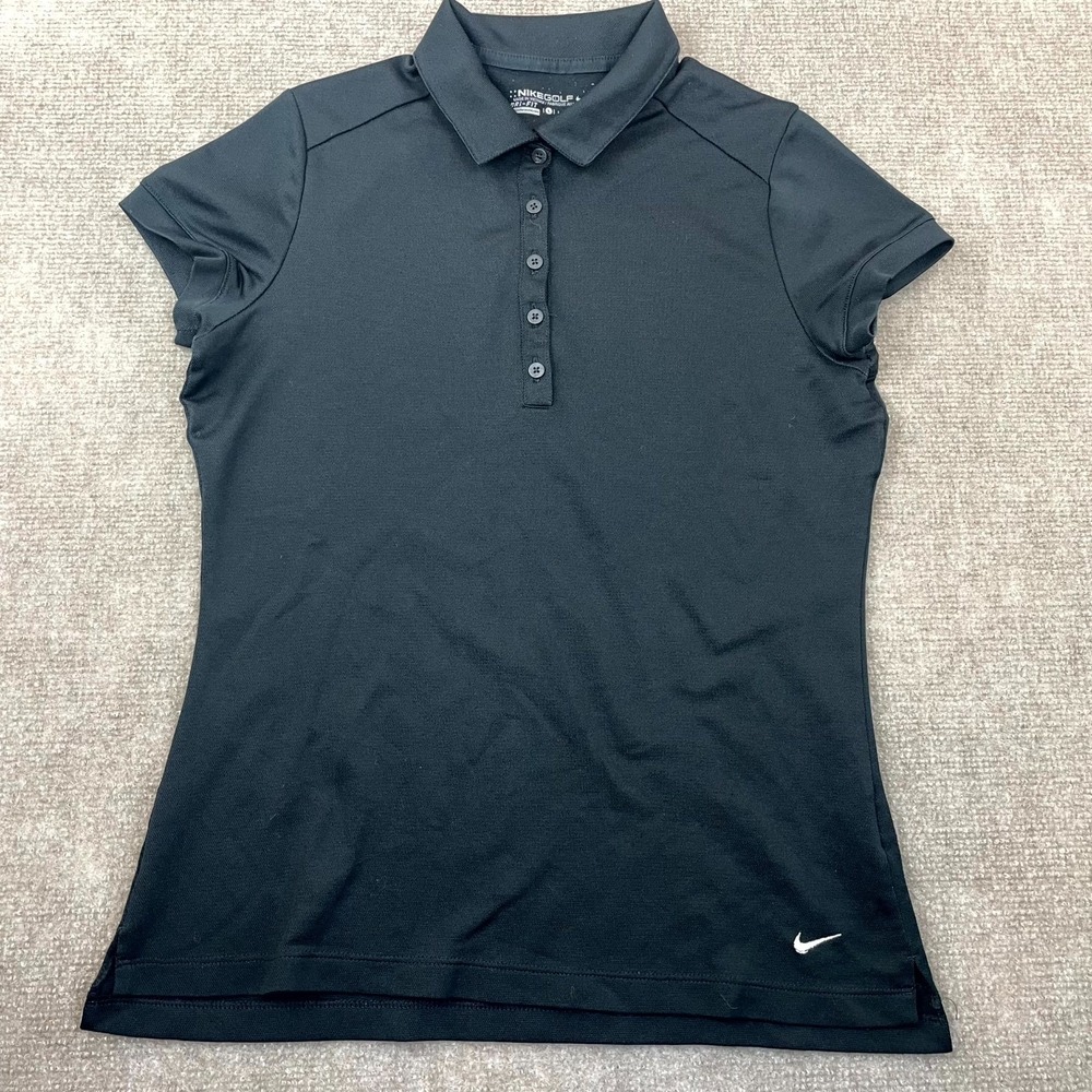 Nike Polo Shirt Womens Large Black Solid Icon Pique Golf Performance Dri-Fit